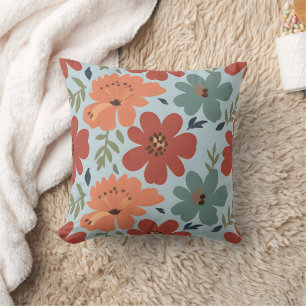 Terracotta & Teal Retro Floral Cushion