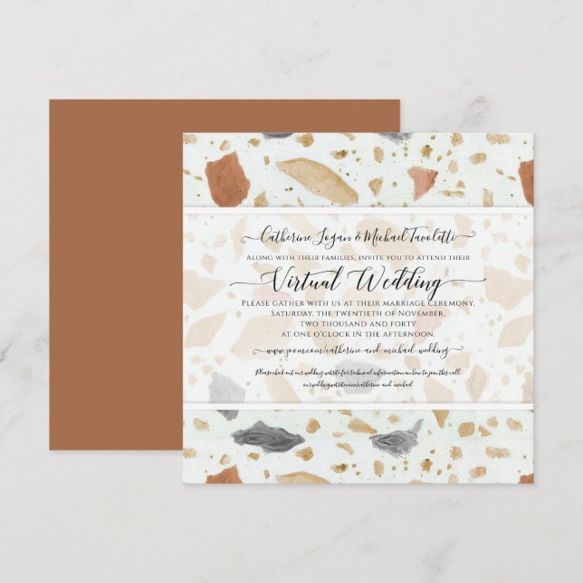 Terracotta Terrazzo Modern Earthy Virtual Wedding Invitation (Front/Back)