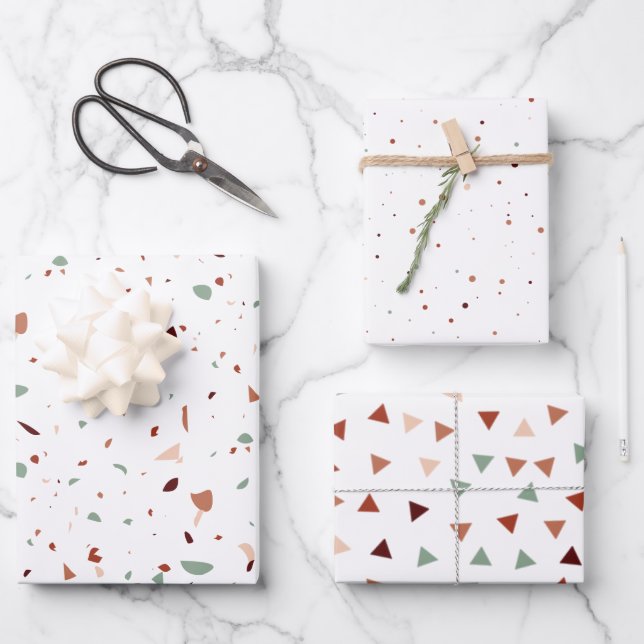 Terracotta Terrazzo Triangles & Dots Modern Wrapping Paper Sheet (Front)