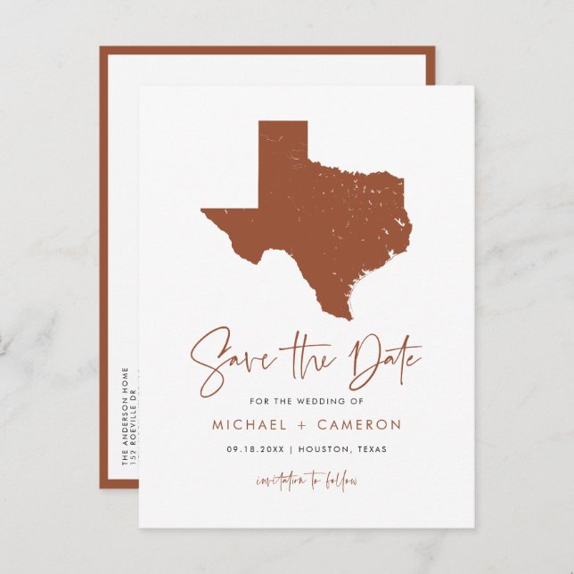 Terracotta Texas State Map QR Code Save the Date Announcement Postcard (Front/Back)