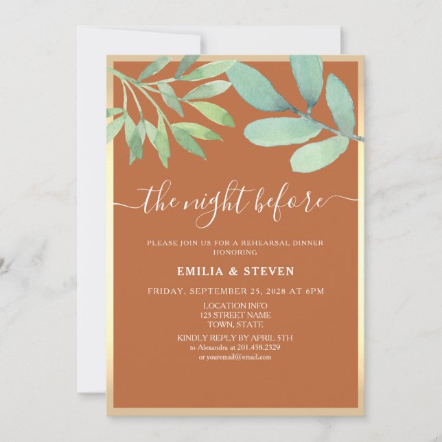 Terracotta The Night Before Rehearsal Dinner  Invitation (Front)
