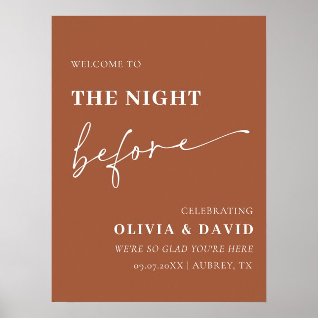 Terracotta The Night Before Rehearsal Dinner Sign (Front)