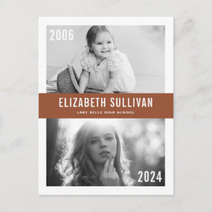 Terracotta Then and Now Photo Collage Graduation Postcard