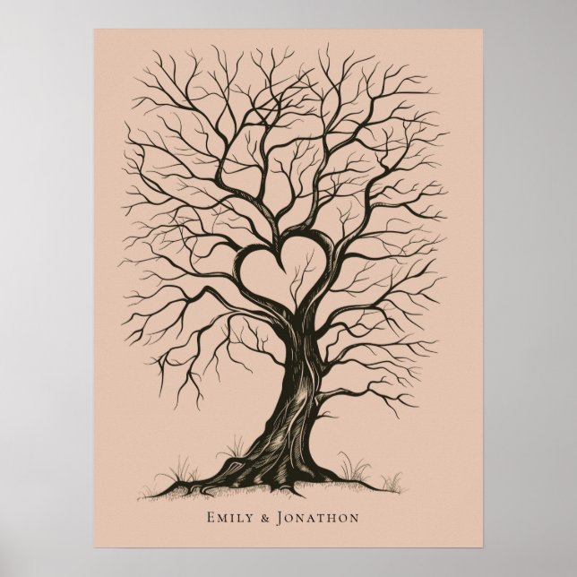 Terracotta ThumbPrint Tree Wedding Guest Book (Front)