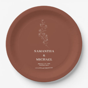 Terracotta Tiny Flower Modern Classy Wedding Paper Plate