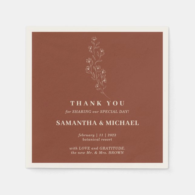 Terracotta Tiny Flower Modern Wedding Napkin (Front)