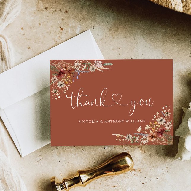 Terracotta Tiny Wildflower Bridal Shower Flat Thank You Card (Creator Uploaded)