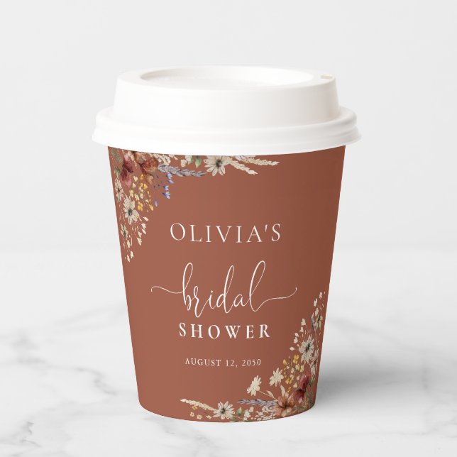 Terracotta Tiny Wildflower Bridal Shower Paper Cups (Front)