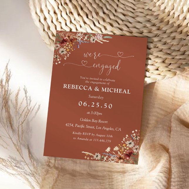 Terracotta Tiny Wildflower Engagement Party  Invitation (Creator Uploaded)