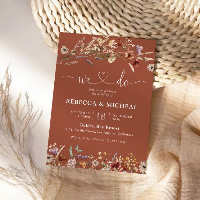 Terracotta Tiny Wildflower Wedding Ceremony Invitation (Creator Uploaded)