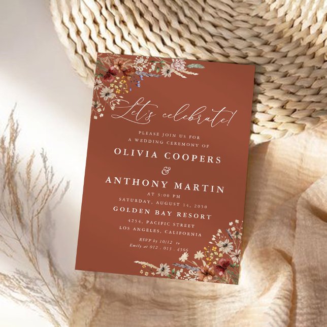 Terracotta Tiny Wildflower Wedding Ceremony Invitation (Creator Uploaded)