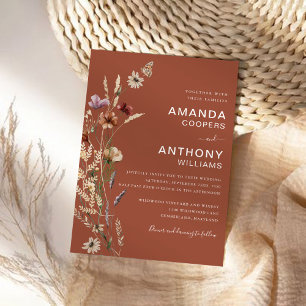 Terracotta Tiny Wildflower Wedding Ceremony Invitation