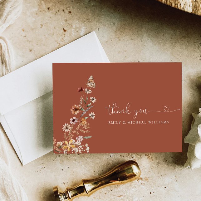 Terracotta Tiny Wildflower Wedding Flat  Thank You Card (Creator Uploaded)