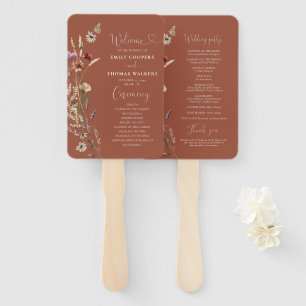 Terracotta Tiny Wildflower Wedding Program  Hand Fan