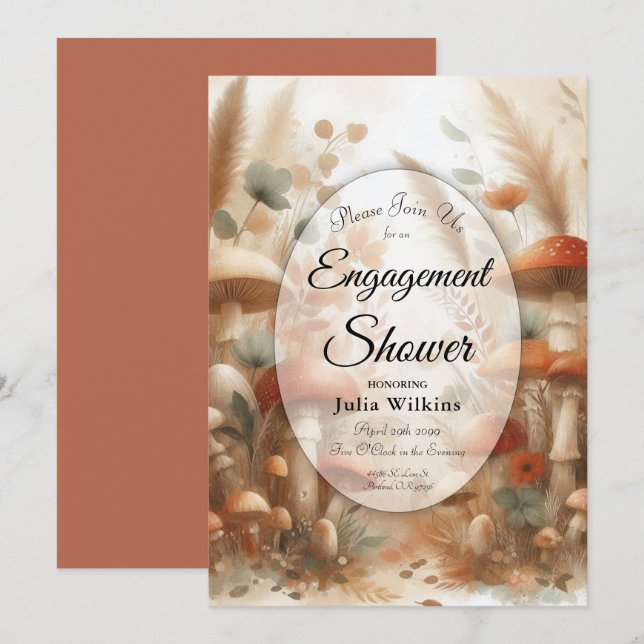 Terracotta Toadstool Woodland Magic Engagement  Invitation (Front/Back)