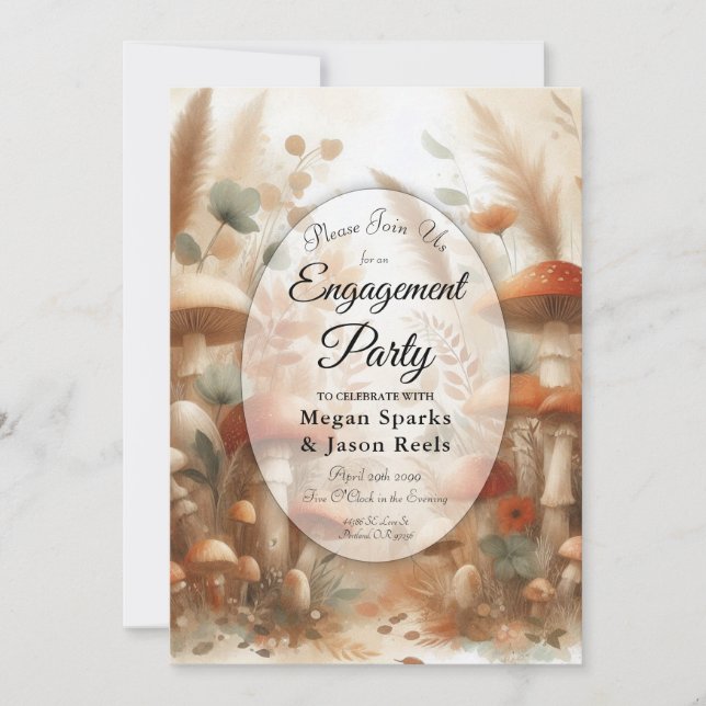 Terracotta Toadstool Woodland Magic Engagement  Invitation (Front)