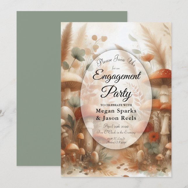 Terracotta Toadstool Woodland Magic Engagement  Invitation (Front/Back)