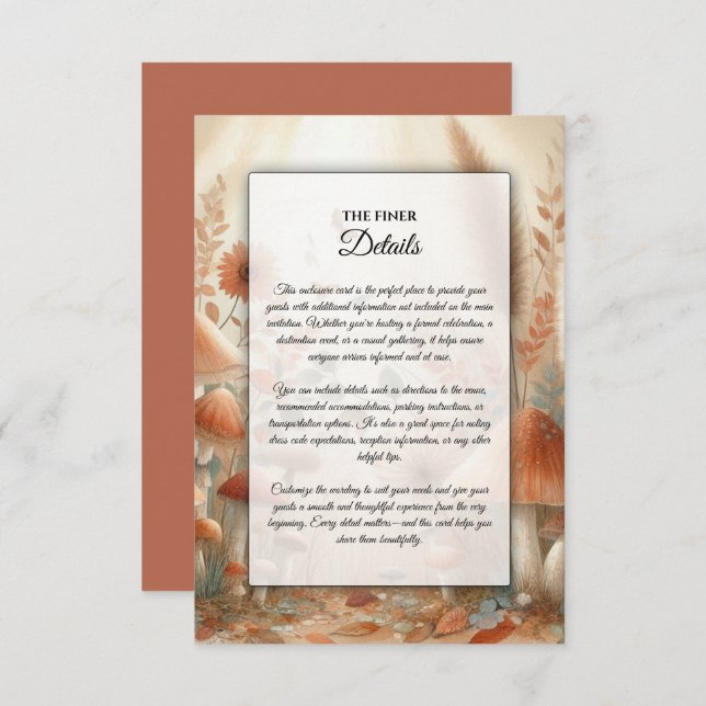 Terracotta Toadstool Woodland Magic Wedding Enclosure Card (Front/Back)