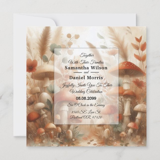Terracotta Toadstool Woodland Magic Wedding Invitation (Front)