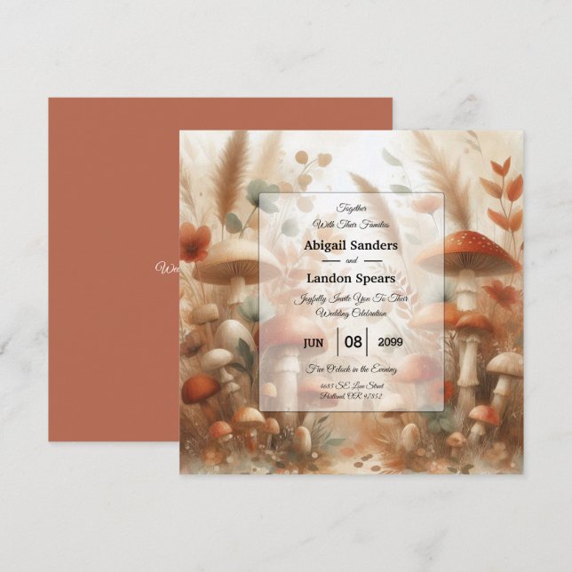 Terracotta Toadstool Woodland Magic Wedding Invitation (Front/Back)