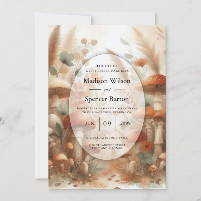 Terracotta Toadstool Woodland Magic Wedding Invitation (Front)