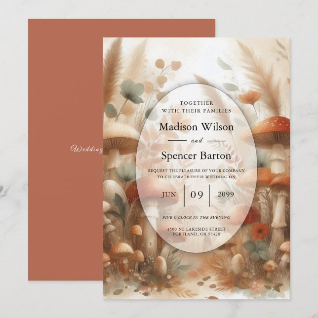 Terracotta Toadstool Woodland Magic Wedding Invitation (Front/Back)