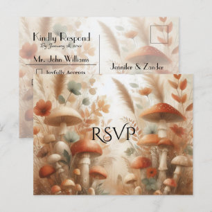 Terracotta Toadstool Woodland Magic Wedding RSVP Invitation Postcard