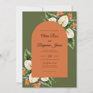 Terracotta Tropical Olive Eucalyptus Wedding Invitation