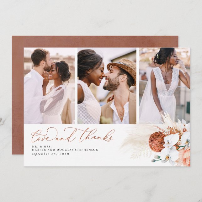 Terracotta Tropical Pampas Grass Wedding Thank You (Front/Back)