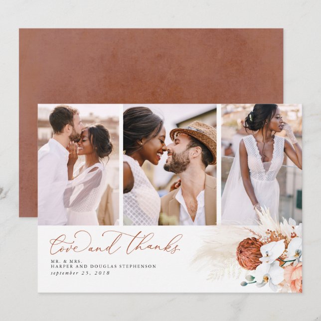 Terracotta Tropical Pampas Grass Wedding Thank You Card (Front/Back)