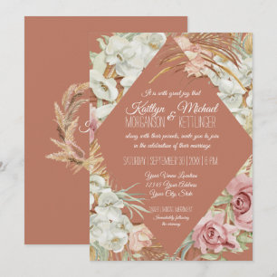 Terracotta Tropical Pampas Greenery Blush Floral Invitation