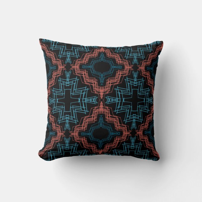 Terracotta Turquoise Black Squiggle Large Mosaics Cushion (Front)