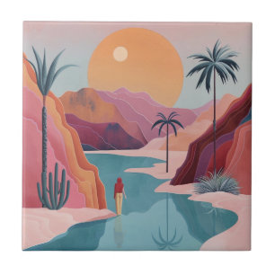 Terracotta Turquoise Celestial Oasis Landscape Tile