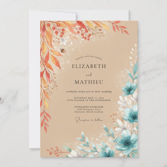 Terracotta Turquoise Foliage Eucalyptus Wedding Invitation (Front)