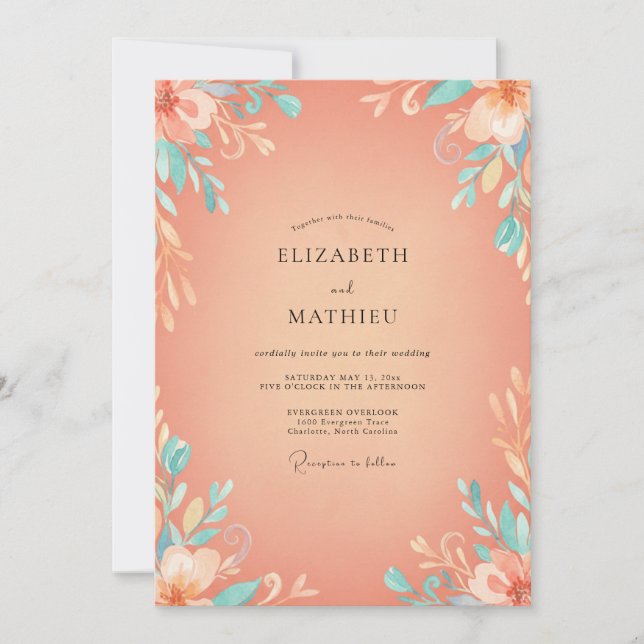 Terracotta Turquoise Leafy Wedding Invitation (Front)