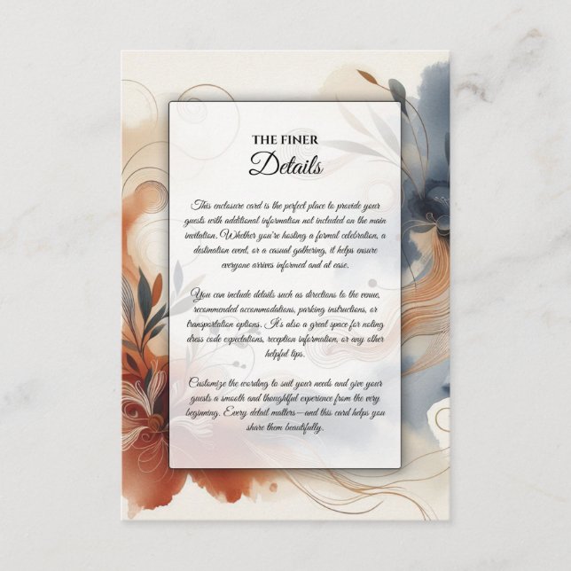 Terracotta Twilight and Navy Blooms Wedding Enclosure Card (Front)