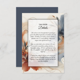 Terracotta Twilight and Navy Blooms Wedding Enclosure Card