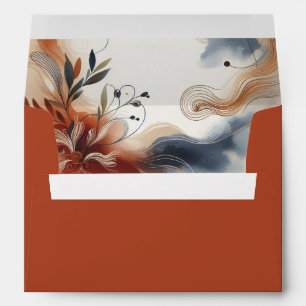 Terracotta Twilight and Navy Blooms Wedding Envelope
