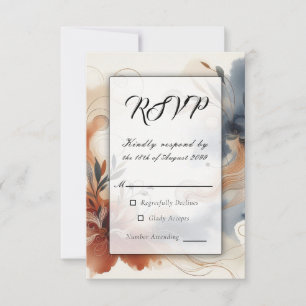  Terracotta Twilight and Navy Blooms Wedding RSVP Card