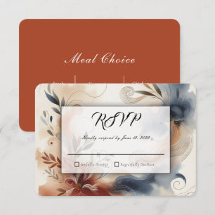 Terracotta Twilight and Navy Blooms Wedding RSVP Card