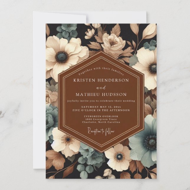 Terracotta Twilight Bloom Wedding Invitation (Front)