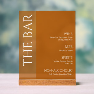 Terracotta Two Tone Wedding Bar Menu Acrylic Sign