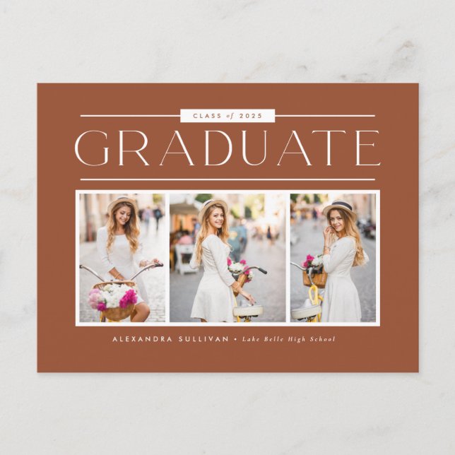 Terracotta Typography Photo Collage Graduation Postcard (Front)