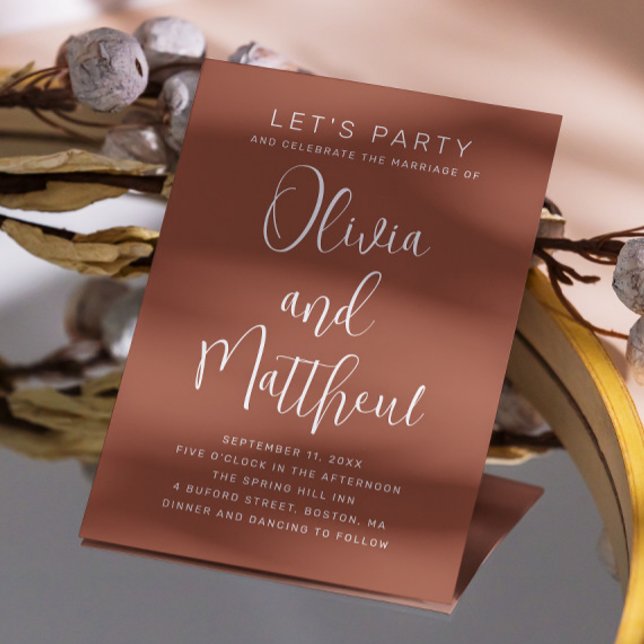 Terracotta typography script wedding + QR details Invitation (Creator Uploaded)