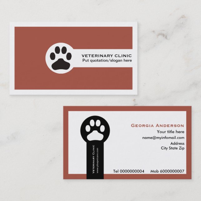 Terracotta Vet/Veterinary Clinic minimalist Business Card (Front/Back)