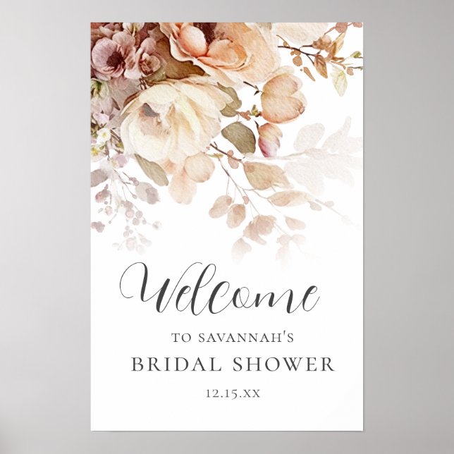 Terracotta Vintage Botanical Bridal Shower Welcome Poster (Front)