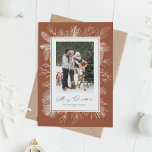 Terracotta Vintage Botanical Frame Merry Christmas Holiday Card<br><div class="desc">Merry Christmas! Send Christmas greetings with this vintage theme Christmas flat card. It features vintage line art of pinecones, pine needles and hollies with a terracotta background. Personalise by adding your photo, names, year and message. This vintage Christmas photo flat card is available in other colours. Matching items are available....</div>