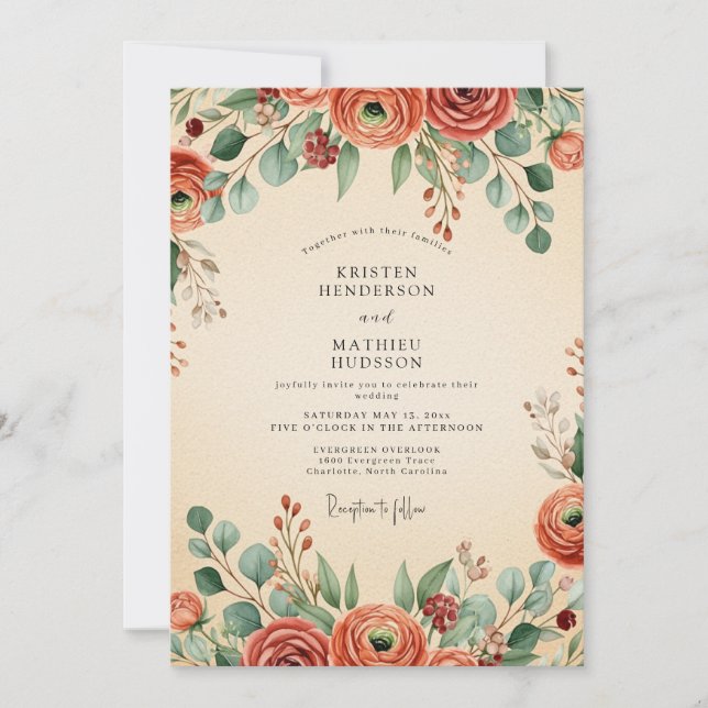 Terracotta Vintage Eucalyptus Wedding Invitation (Front)