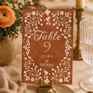 Terracotta Vintage Mexican Wedding Table Number
