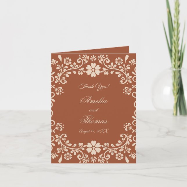 Terracotta Vintage Wedding Thank You Card (Front)